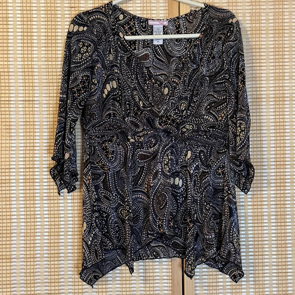 Vol 1 Womens M Top Black Paisley‎ Asymmetrical Boho Whimsigoth Babydoll Y2K